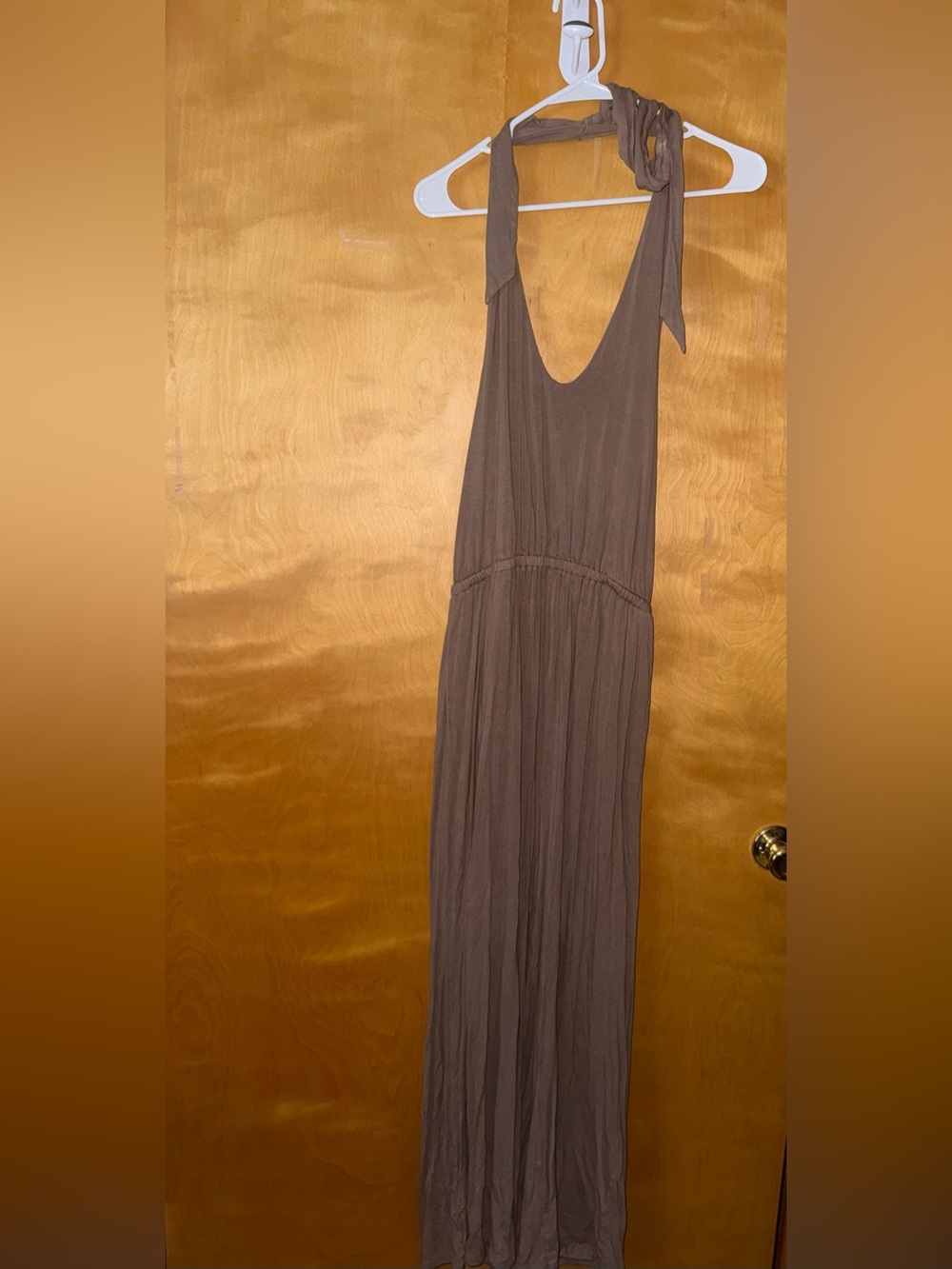 Sleeveless Brown Maxi Dress with Tie Straps